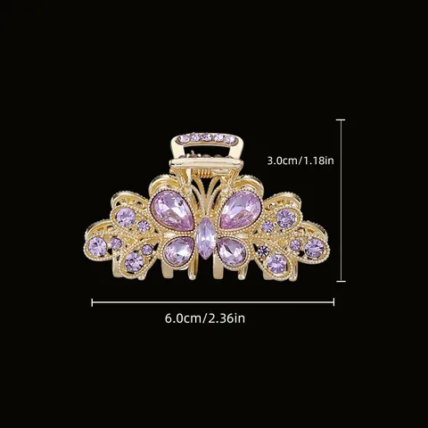 Eleganter Legierung Blume Strass Haarkrebs Gold Metall Schmetterling Haarklammer Für Damen Glitzernde Tägliche Haaraccessoires