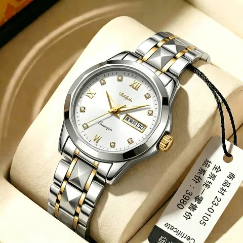 Orologio Da Business Cinturino In Acciaio Inossidabile Luminoso Data Settimana Impermeabile Elegante Lusso Uomo Donna