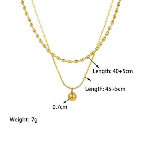 Doppelstöckige Halskette 18K Vergoldeter Titanstahl Kugelanhänger Perlenkette Minimalistisch Elegant Für Frauen