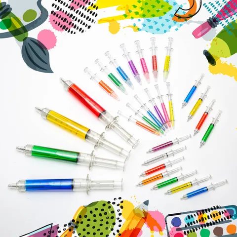 Creative Syringe Shaped Gel Pens Assorted Macaron Colors 0.5mm Black Ink Novelty Plastic Pens For School Office Students Gift Stationery