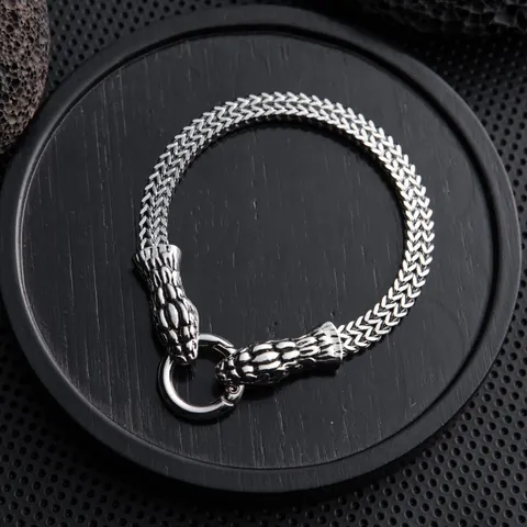 Mens Stainless Steel Bracelet Punk Gothic Mesh Chain Animal Wolf Snake Skull Head Biker Jewelry Vintage Retro Accessory