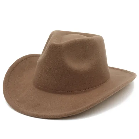 Unisex Vintage Heart Top Woolen Fedora Hat Western Cowboy Jazz Hat Wide Curved Brim Solid Color Sun Outdoor Fashion Hat