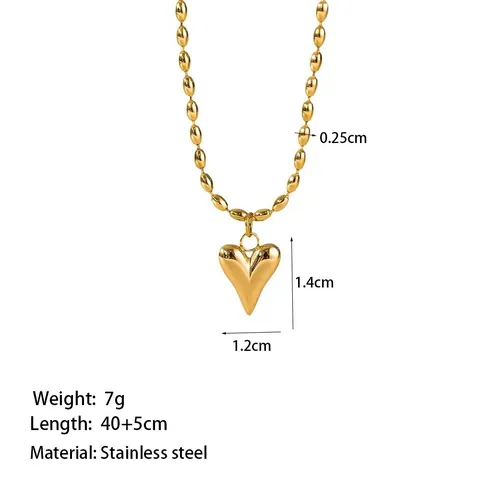 Hart Hanger Ketting Titanium Staal Rijst Kraal Ketting Tweekleurig Goud Zilver Minimalistische Chique Sieraden Voor Dames