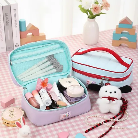 Kawaii Gesteppte Kosmetiktasche Große Kapazität Reise Kulturbeutel Kosmetik Organizer Mit Griff Süße Stofftasche Für Frauen