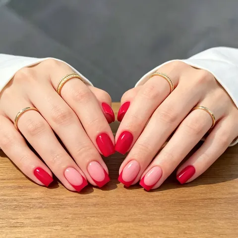 Unghie Finte French Tip Corte Quadrate Rosse Lucide Con Colla Gelatina Per Donne
