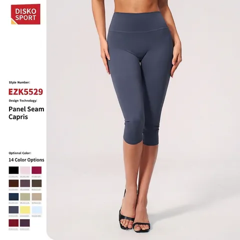 High Waist Capri Yoga Leggings Damen Gebürstetes Nylon Spandex Bauchkontrolle Po Lifting Sport Tights Fitness