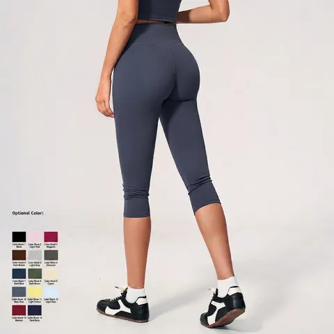 Hoge Taille Capri Yoga Leggings Voor Dames Geborsteld Nylon Spandex Buikcontrole Billift Sport Tights