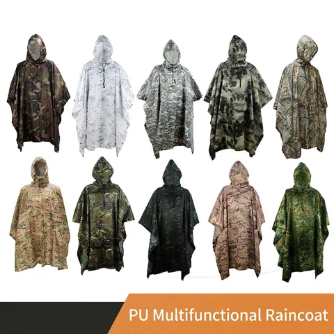 Poncho Mimetico Multifunzionale 3-In-1 Con Cappuccio Impermeabile Leggero in Poliestere per Escursionismo Pesca Adulti