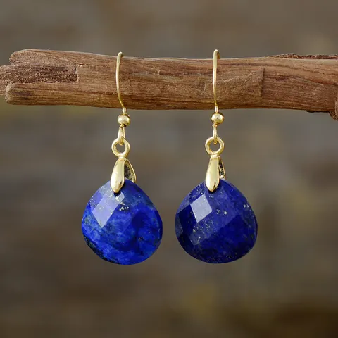 Orecchini Pendenti in Pietra Naturale da Donna Placcati Oro Forma a Goccia d'Acqua Agata Stile Vintage Old Money Gioielli