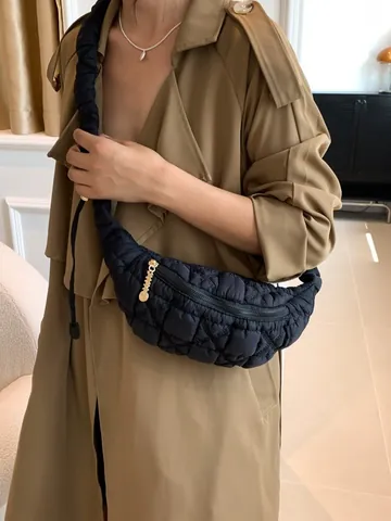 Damen Gesteppte Wolke Brusttasche Mode Gepolsterte Baumwolle Crossbody Dumpling Tasche Weich Freizeit Umhängetasche Mit Kordelzug