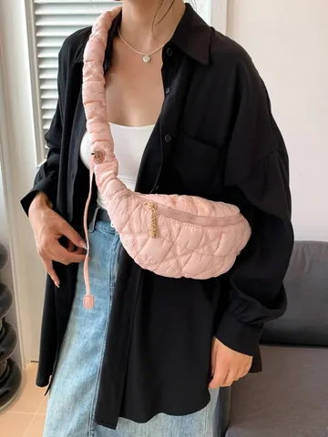 Damen Gesteppte Wolke Brusttasche Mode Gepolsterte Baumwolle Crossbody Dumpling Tasche Weich Freizeit Umhängetasche Mit Kordelzug
