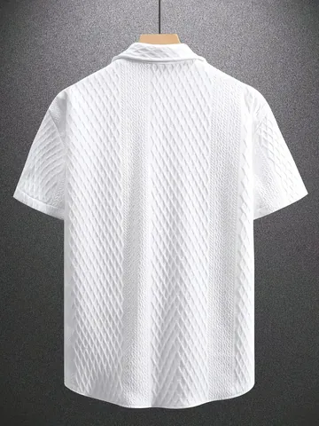 Herren Casual Kurzarm Strickhemd Jacquard Textur Reverskragen Einfarbig Polyester Knopfleiste Top Sommer Mode