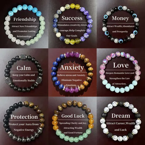 Bracciali in Perline di Pietra Naturale Occhio di Tigre Ametista Pietra Lavica Malocchio Elastico Energia Yoga Gioielli Donna Uomo