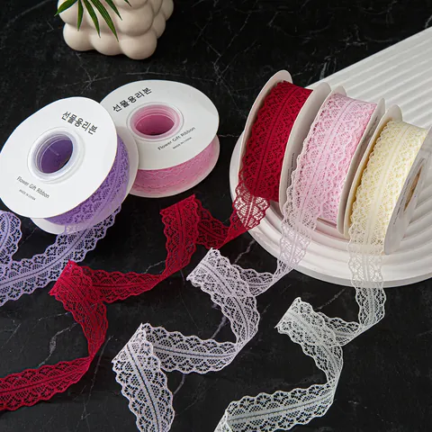 Korean Style Hollow Out Lace Ribbon Polyester Wavy Edge Decorative Ribbon For Flower Bouquet Gift Wrapping Cake DIY Crafts