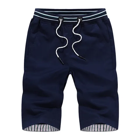 Men Casual Beach Shorts Summer Polyester Washed Drawstring Elastic Waist Straight Leg Bottoms Trendy Striped Detail Shorts