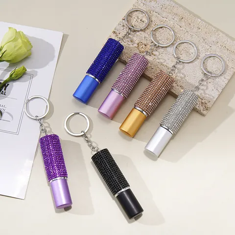 Portable Mini Refillable Perfume Bottle Keychain Exquisite Rhinestone Inlaid Spray Atomizer Case Plastic Storage Container