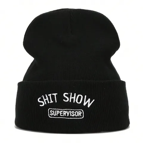 Y2K Gothic Letter Embroidered Knit Beanie For Men Women Acrylic Streetwear Skull Cap Winter Warm Foldable Outdoor Headwear
