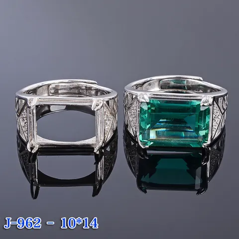 Bague pour Homme en Argent Sterling 925 Taille Émeraude Cristal Vert Bague Ouverte Réglable Bijoux de Luxe Incrustés de Strass