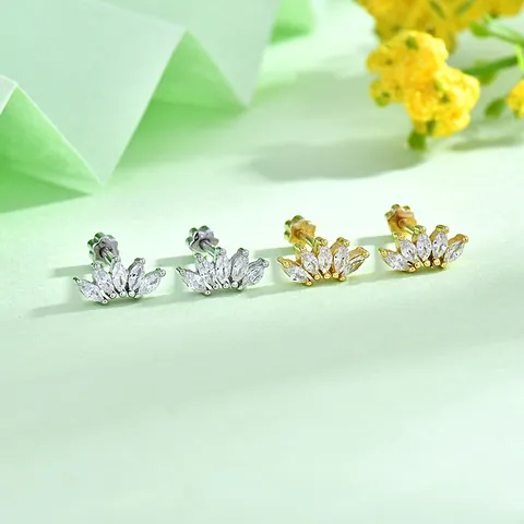 Franse Kroon Marquise Strass Oorknopjes 925 Sterling Zilver Stift Voor Vrouwen Niche Ontwerp Elegante Sieraden Cadeau