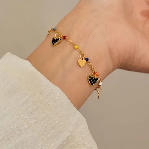 Süßes Buntes Herz Fußkettchen Für Damen Legierung Strass Koreanischer Stil Mode Herz Anhänger Verstellbare Fußkette Schmuck