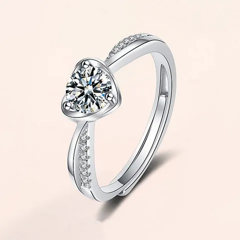 S925 Sterlingsilber Herzförmiger Moissanit Ring Für Damen Funkelnder Zirkonia Verstellbarer Offener Fingerring Leichter Luxus Schmuck Hochzeitsgeschenk