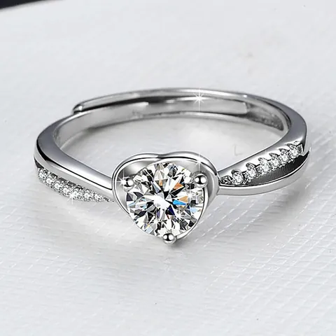 Anillo de Moissanita en Forma de Corazón de Plata de Ley S925 para Mujer Circonia Brillante Anillo Ajustable Abierto Joyería de Lujo Regalo de Boda