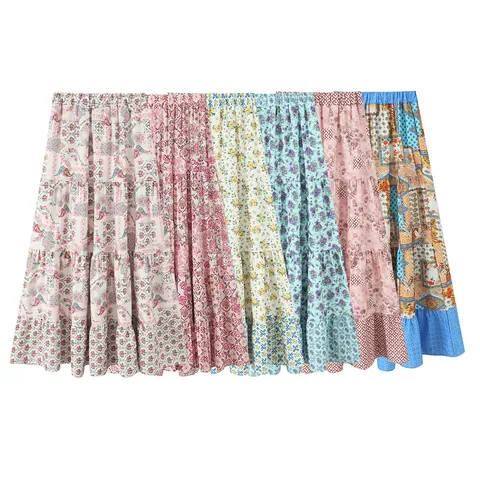 Gonna Lunga a Balze da Donna Boho a Fiori Vita Alta Elastica Linea a Gonna Lunga Giuntata Casual Estiva da Spiaggia