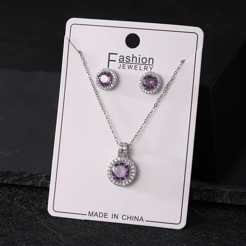 Mode Kupfer Rund Zirkonia Halskette Ohrringe Schmuck Kollektion Halo Pavé Kristall Anhänger Halskette Ohrstecker Für Damen
