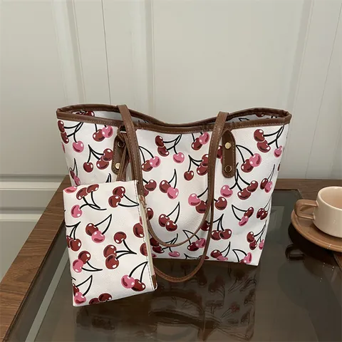 Dames Casual Kers Print Draagtas En Tas Grote Capaciteit Synthetisch Leer Schoudertas Urban Eenvoudig Mode Boodschappentas