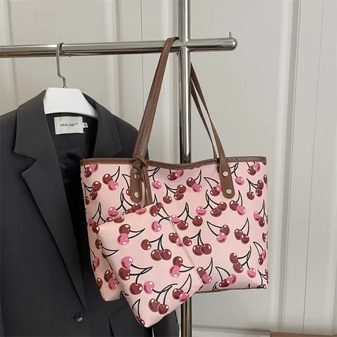 Dames Casual Kers Print Draagtas En Tas Grote Capaciteit Synthetisch Leer Schoudertas Urban Eenvoudig Mode Boodschappentas