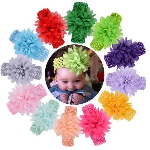 Handmade Chiffon Flower Baby Headband Elastic Crochet Hairband For Infants Toddlers Girls Cute Floral Soft Hairwear
