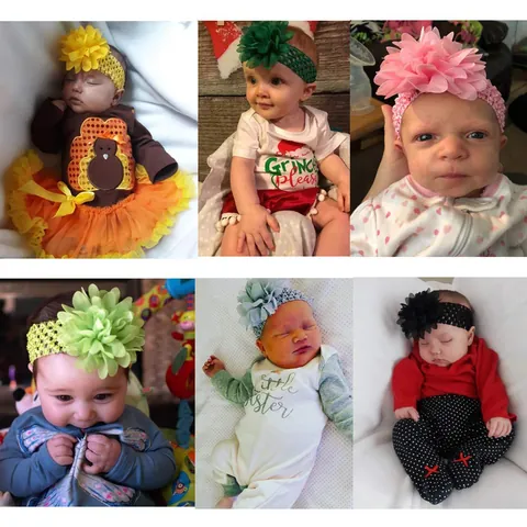 Handmade Chiffon Flower Baby Headband Elastic Crochet Hairband For Infants Toddlers Girls Cute Floral Soft Hairwear