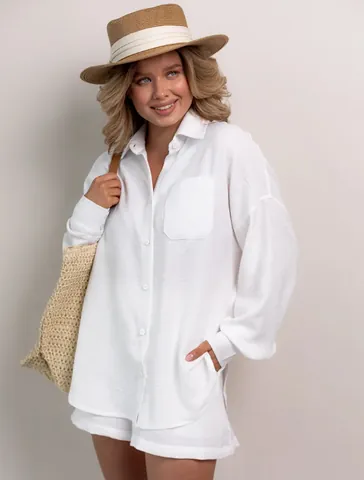 Dames Franse Casual Effen Kleur Korte Mouw Top And Bottom Set Losse Vakantieoord Cardigan Set