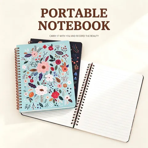 Cuaderno Espiral A5 Diario Rayado Papel Dorado Floral Tapa Dura Páginas Perforadas Bolsillo Interior Papelería Oficina