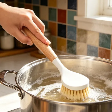 Kitchen Dish Brush With Wood Or Plastic Handle Long Pot Scrubber For Pan Bowl Cleaning Ergonomic Stiff Bristles Scouring Tool