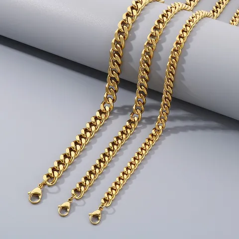 Minimalist Stainless Steel Cuban Link Necklace And Bracelet For Men Women Hip Hop Fashion Jewelry Unisex Streetwear Neck Chain