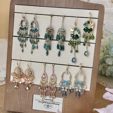 Vintage Palace Style Rhinestone Tassel Drop Earrings For Women Luxury Floral Fan Shaped Water Drop Design 925 Sterling Silver Post