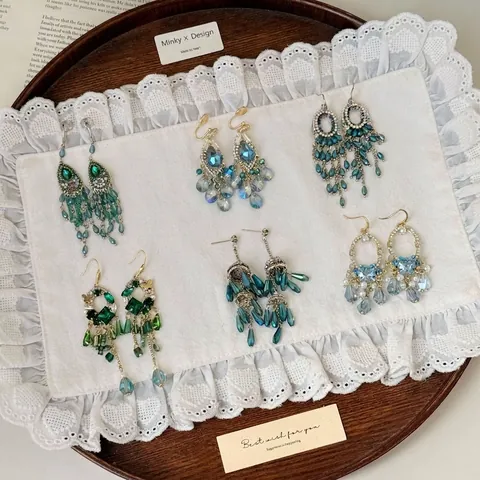 Vintage Ethnic Tassel Earrings Copper Rhinestone Inlaid Statement Earrings For Women With Silver Earring Post Party Jewelry
