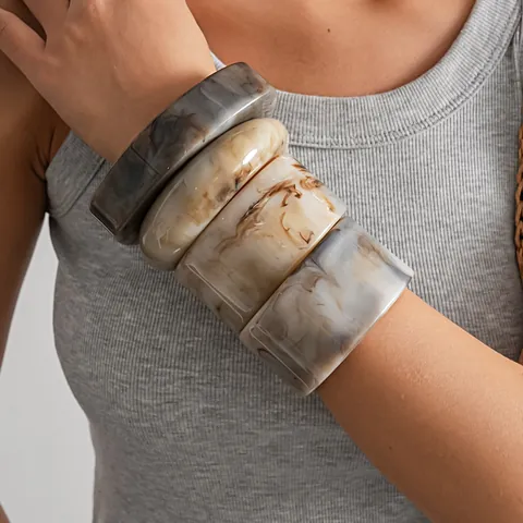 Minimalist Resin Bangle Bracelet For Women European Style Marble Pattern Ink Smudge Open Cuff Fashion High End Jewelry Gift