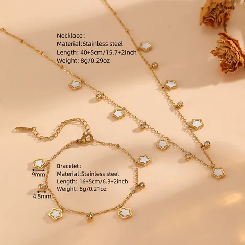 Conjunto de Joyas de Moda de Acero Inoxidable con Colgante de Estrella Flor Corazón Collar Pulsera Tobillera para Mujer Joyas Bañadas en Oro