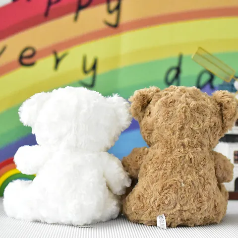 Cute Curly Plush Teddy Bear Holding Red Heart Soft Stuffed Animal Toy For Kids Birthday Valentine Day Gift Brown White Bear Doll