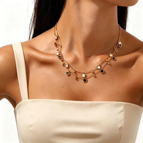Conjunto de Joyas de Moda de Acero Inoxidable con Colgante de Estrella Flor Corazón Collar Pulsera Tobillera para Mujer Joyas Bañadas en Oro