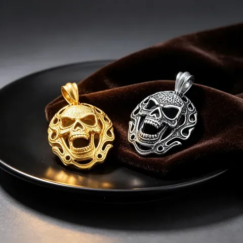 Punk Stainless Steel Skull Mask Pendant For Men Gothic Halloween Ghost Face Flame Necklace Without Chain Jewelry Gift