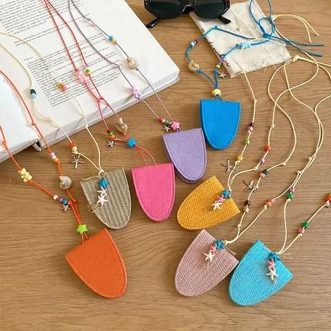 Dopamine Vibrant Artificial Leather Necklace Eyeglass Holder Colorful Beaded Starfish Shell Charms Vacation Jewelry For Women