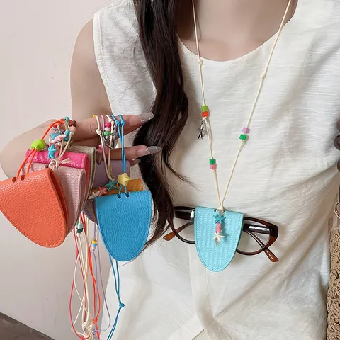 Dopamine Vibrant Artificial Leather Necklace Eyeglass Holder Colorful Beaded Starfish Shell Charms Vacation Jewelry For Women
