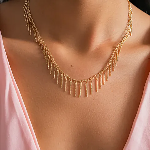 European Fashion Copper Metal Bar Tassel Necklace Vintage Minimalist Round Choker For Women Lightweight Jewelry Accessory