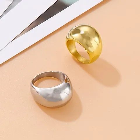 Minimalist Stainless Steel Dome Ring High Polish Geometric Large Smooth Surface Gold Silver Wide Finger Ring Jewelry For Unisex