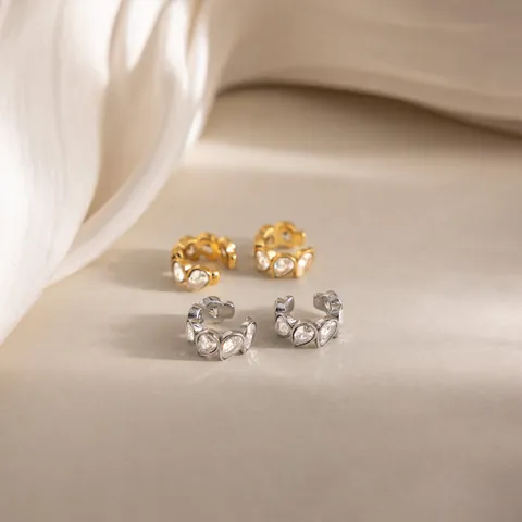 Stainless Steel 18K Gold Plated Rhinestone Ear Cuff Non Pierced Water Drop Shape Earrings For Women Minimalist Fashion Jewelry
