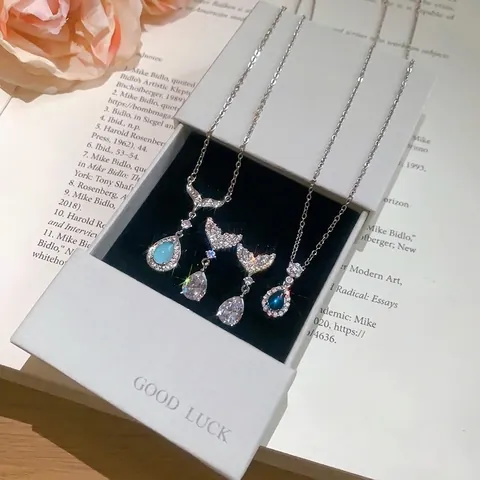 Gioielli Acquamarina Goccia d'Acqua Coda di Pesce Collana E Orecchini da Donna Zirconia Intarsiata Combo Collana Orecchini Accessori