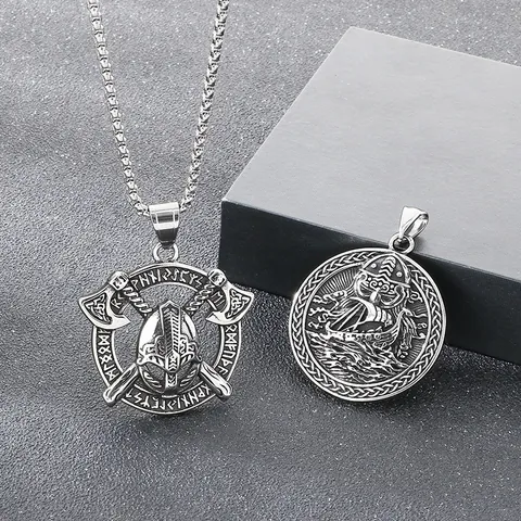 Men Viking Pendant Necklace Stainless Steel Norse Odin Axe Templar Knight Retro Punk Style Jewelry Accessories